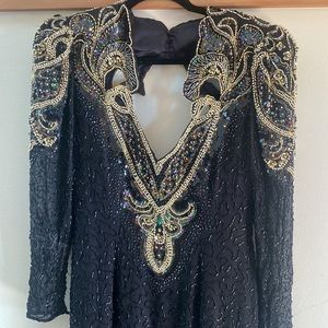 Vintage hand beaded 100% silk evening gown 80s 90s